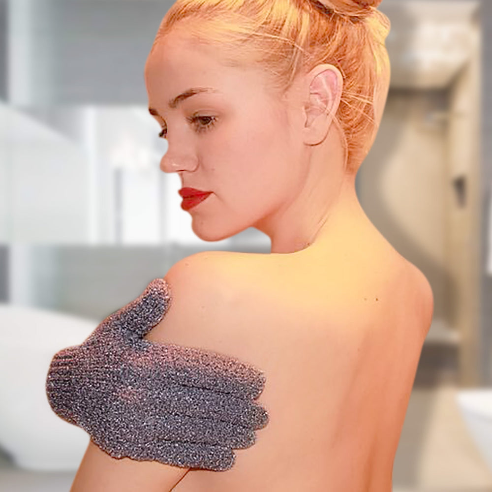 Evridwear exfoliating glove close-up showing dual texture for skin softness.