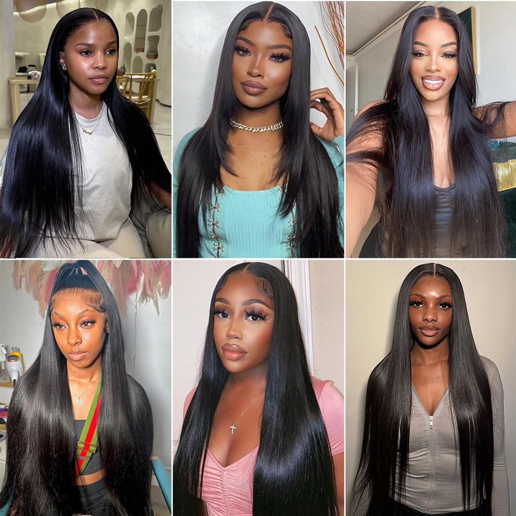 EWOSS top-view of natural black straight bundles for consistent length