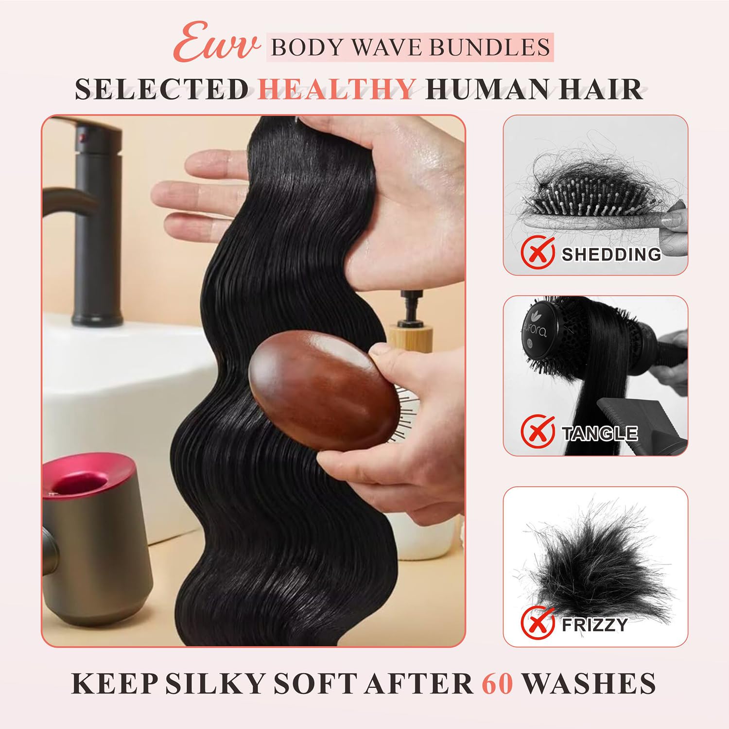 EWV full-density body wave weft closeup for voluminous installs.