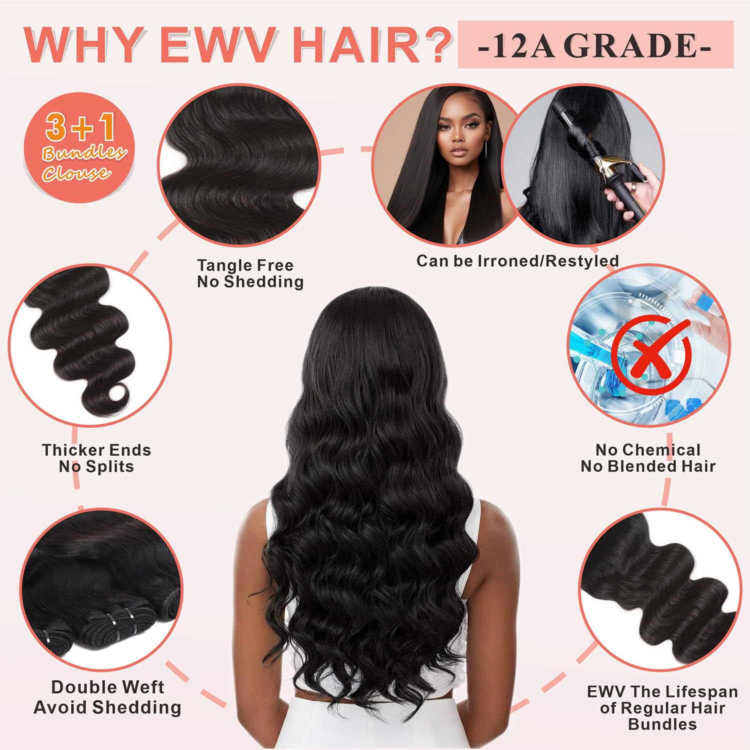 EWV soft silky hair texture ideal for quick weave and sew-in.