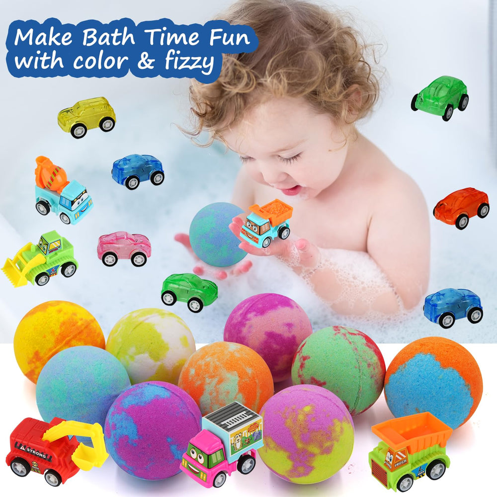 Excalla 12 toy cars inside package encourage imaginative post-bath play.