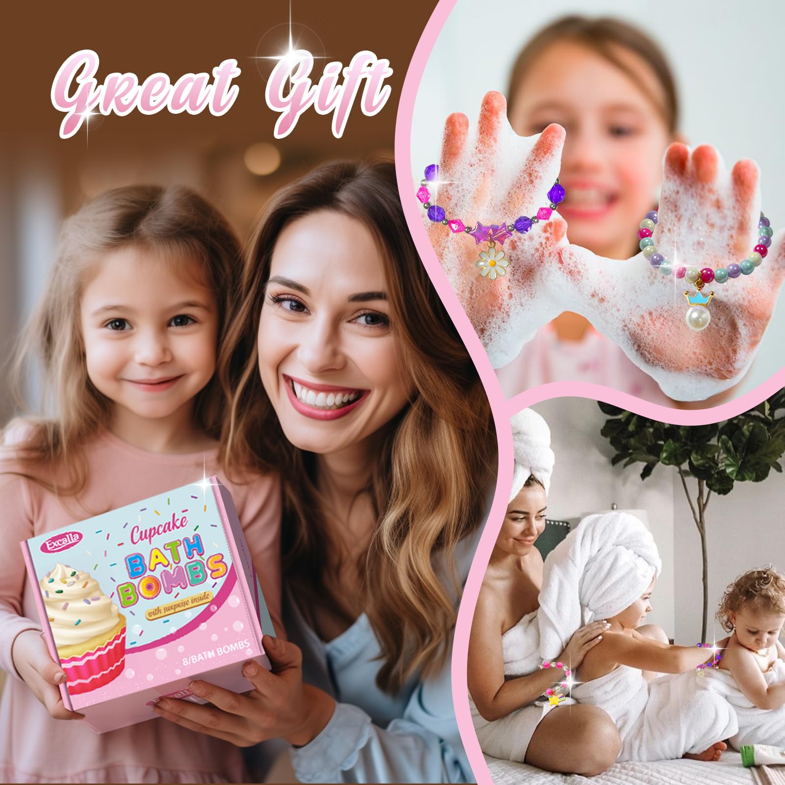 Excalla bath bomb with surprise jewel toy for a playful reveal.