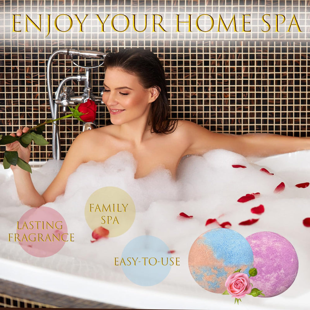 Excalla bath bombs dissolving in warm water create rich bubbles and color.