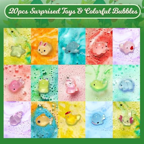 Excalla bath bombs showing hidden toy inside to spark imagination.