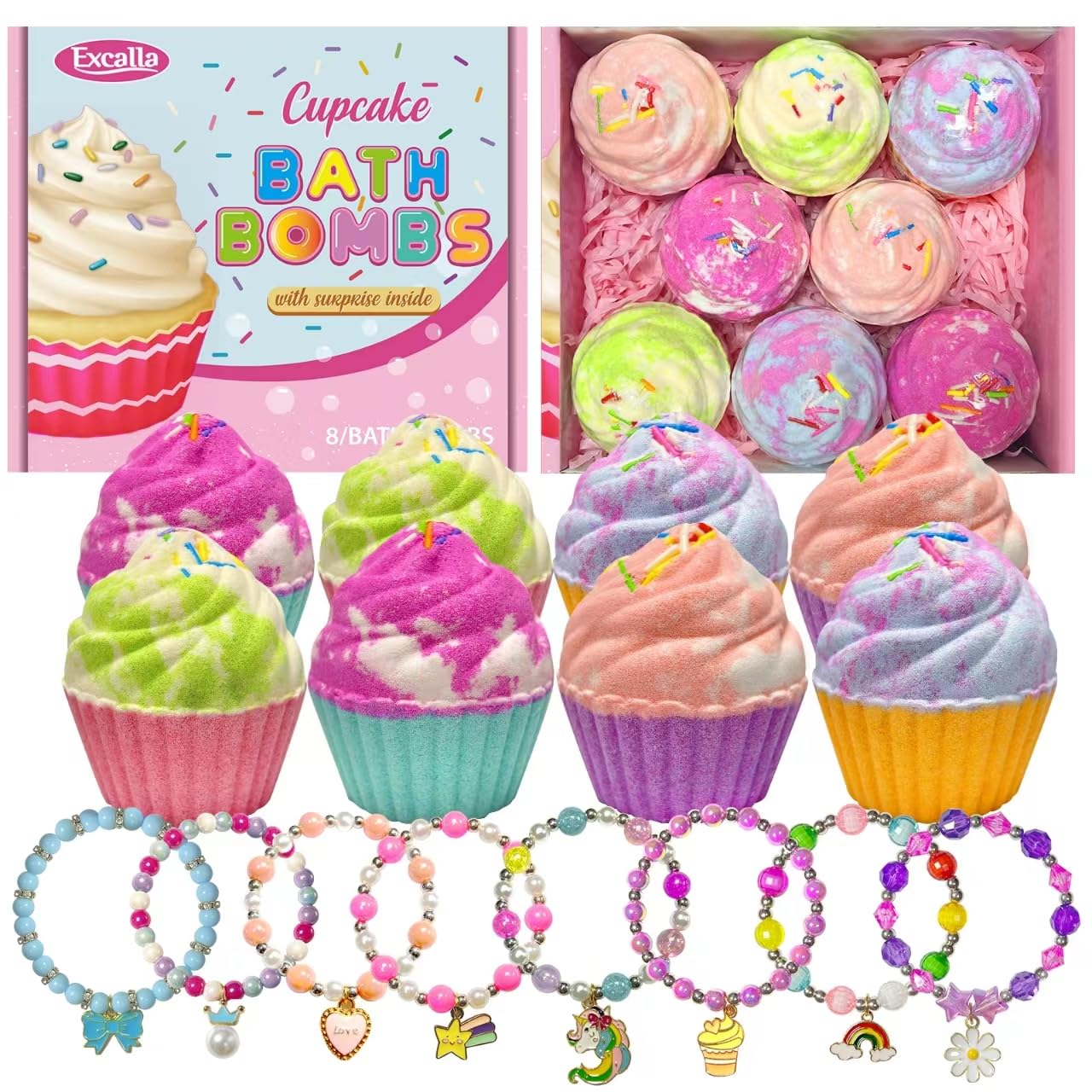 Excalla cupcake bath bomb delivering easy-clean, stain-free tub experience.