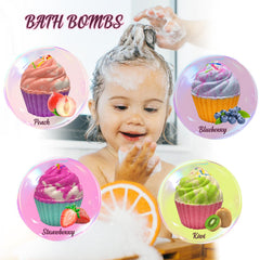 Excalla peach-fragrance cupcake bath bomb promoting a cheerful mood during bath.