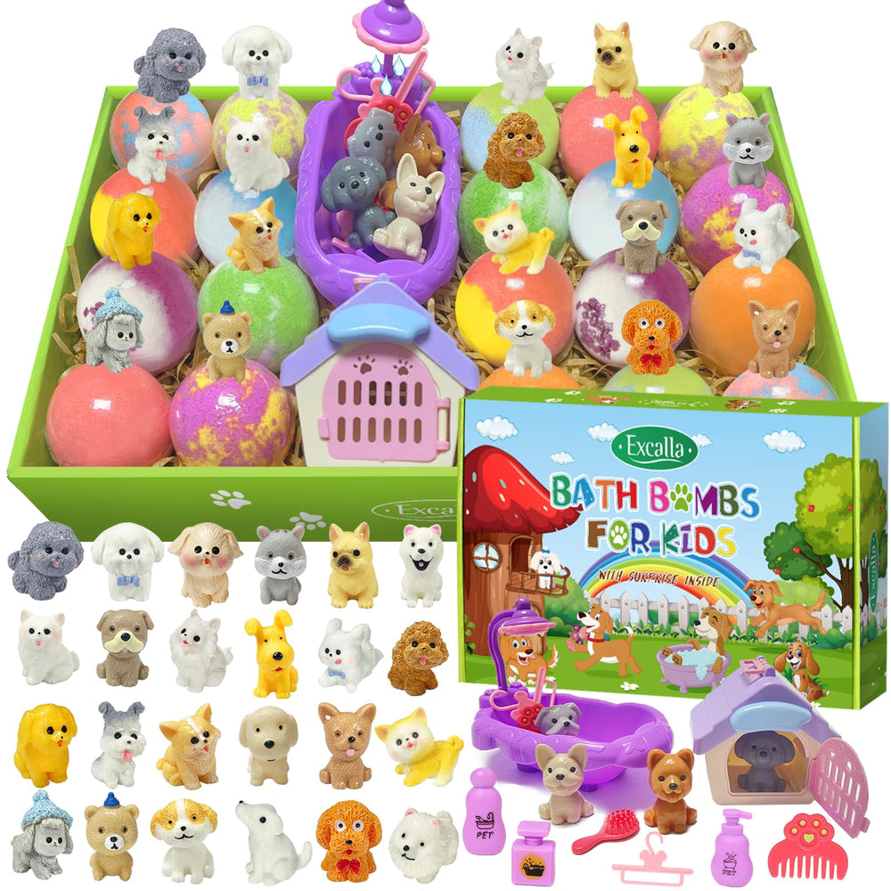 Excalla bath bombs reveal a surprise toy inside for bath-time fun.
