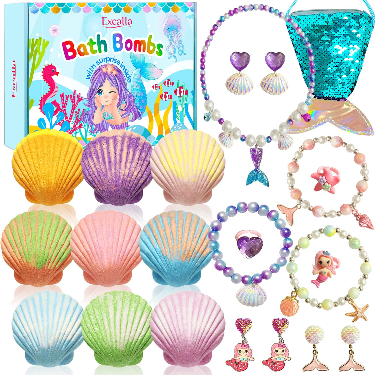 Excalla Mermaid Bath Bombs reveal hidden jewelry inside
