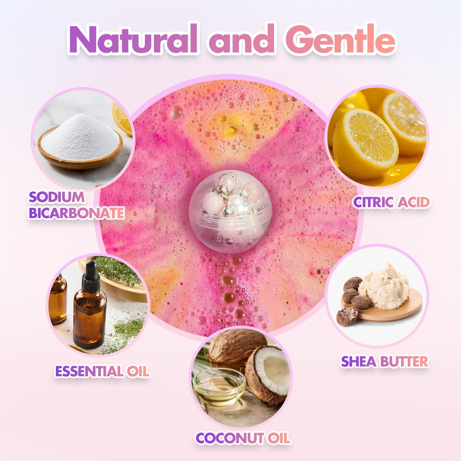 Excalla organic bath bombs with shea and cocoa butter for sensitive skin.