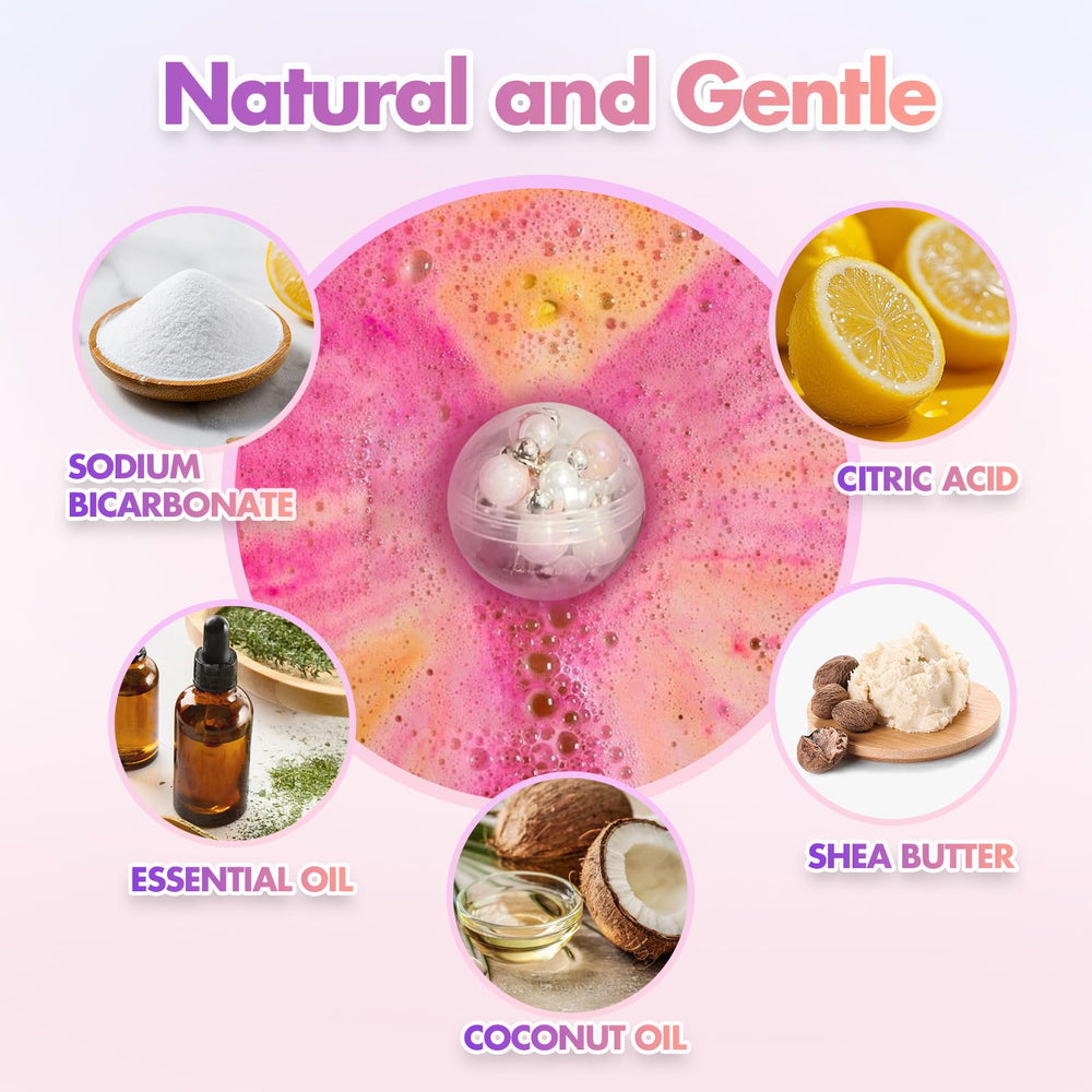 Excalla organic bath bombs with shea and cocoa butter for sensitive skin.