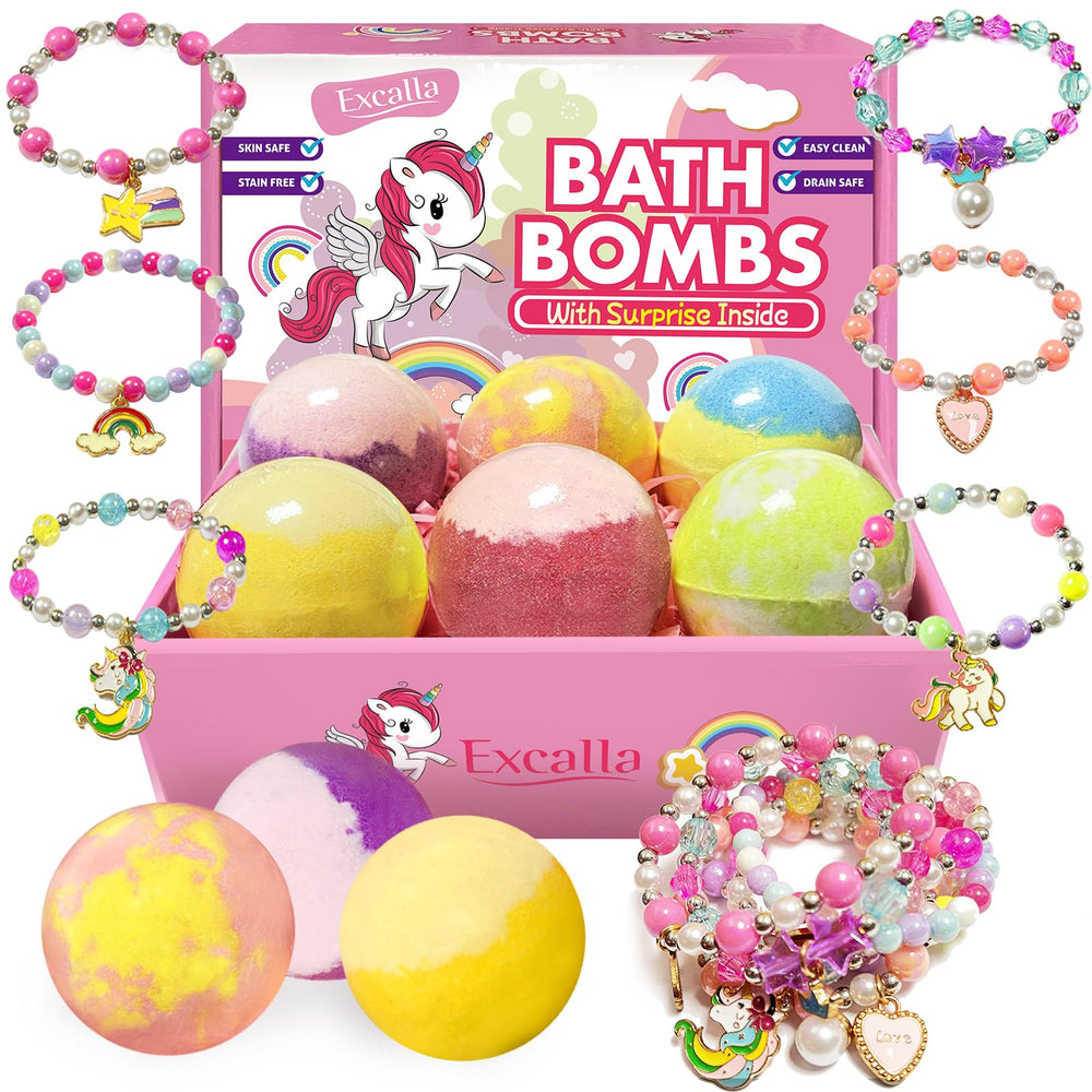 Excalla six-scent bath bomb set creates colorful bubbles and scents for kids.