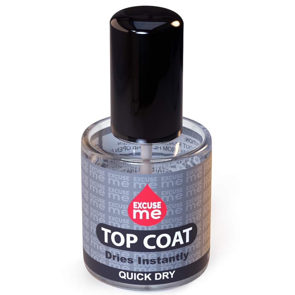 EXCUSE ME fast-dry top coat for quick dry time and long-lasting shine on nails
