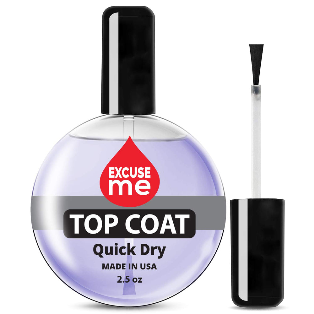 EXCUSE ME Quick Dry Top Coat bottle for fast-drying, high-gloss finish.