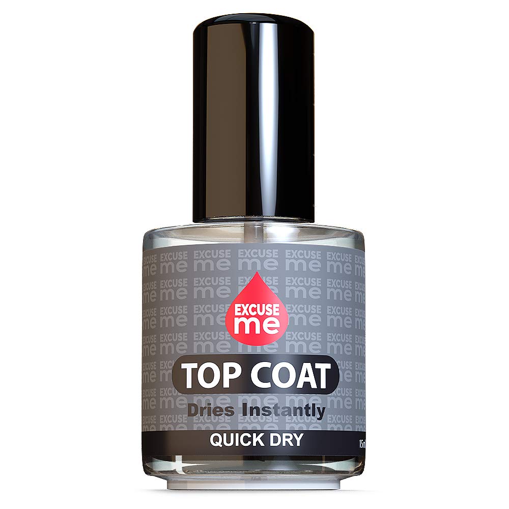 EXCUSE ME salon-gloss clear top coat provides high-shine protection