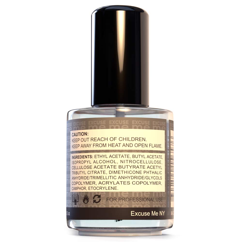 EXCUSE ME ultra-shiny top coat delivers a glass-like finish and protection