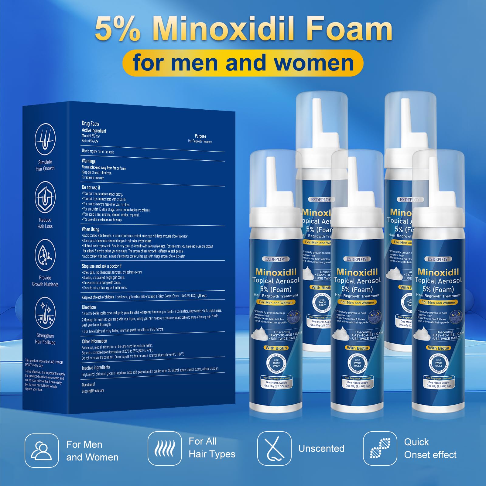 Exdeploy minoxidil foam beard application for facial hair care