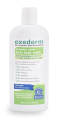 Exederm foamy lather on skin demonstrates gentle daily cleansing for dry, itchy areas.