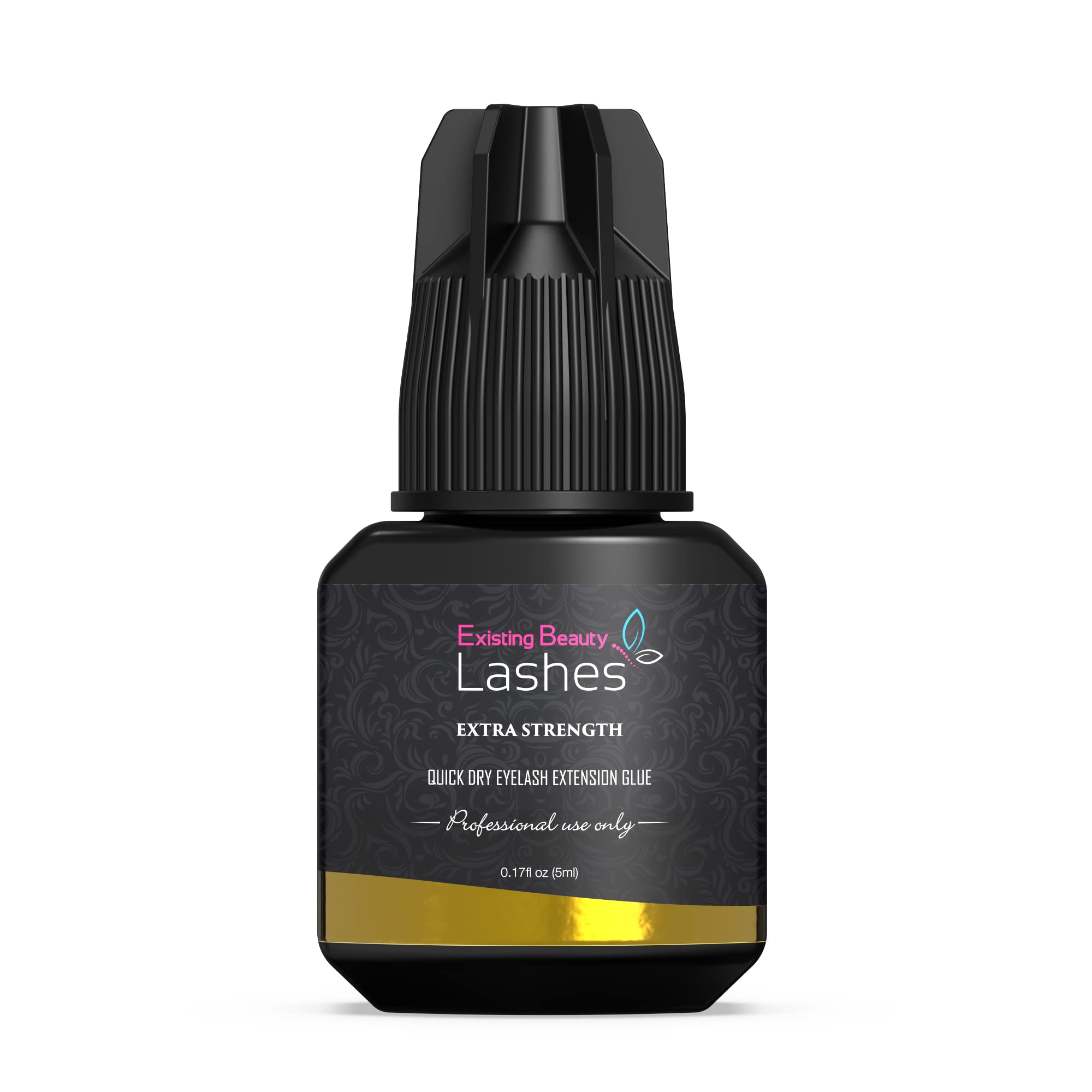 Existing Beauty glue bottle ready for fast-drying lash applications.