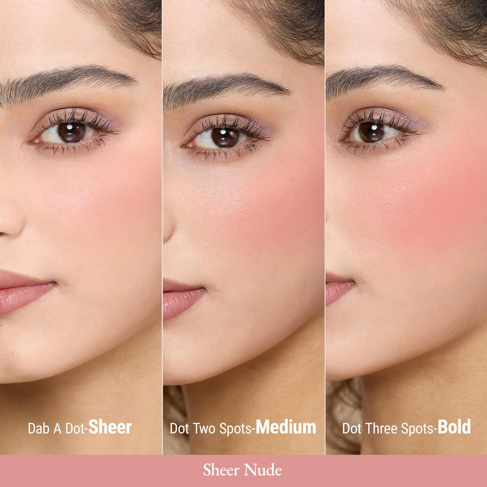 Exmiloo liquid blush buildable coverage from sheer to deeper flush.