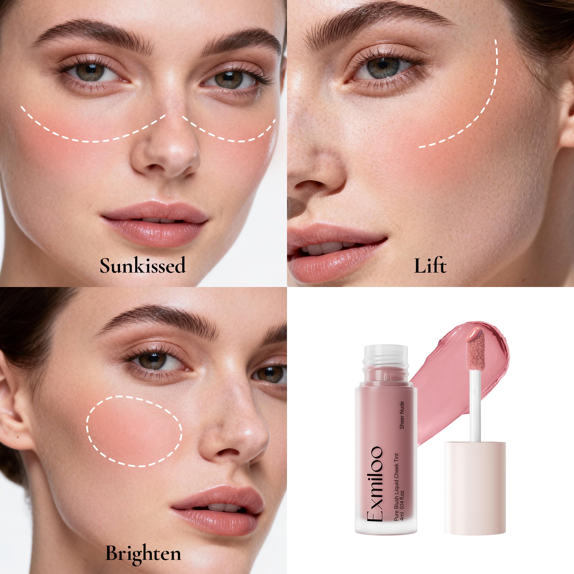 Exmiloo liquid blush travel-cap prevents leaks on the go.
