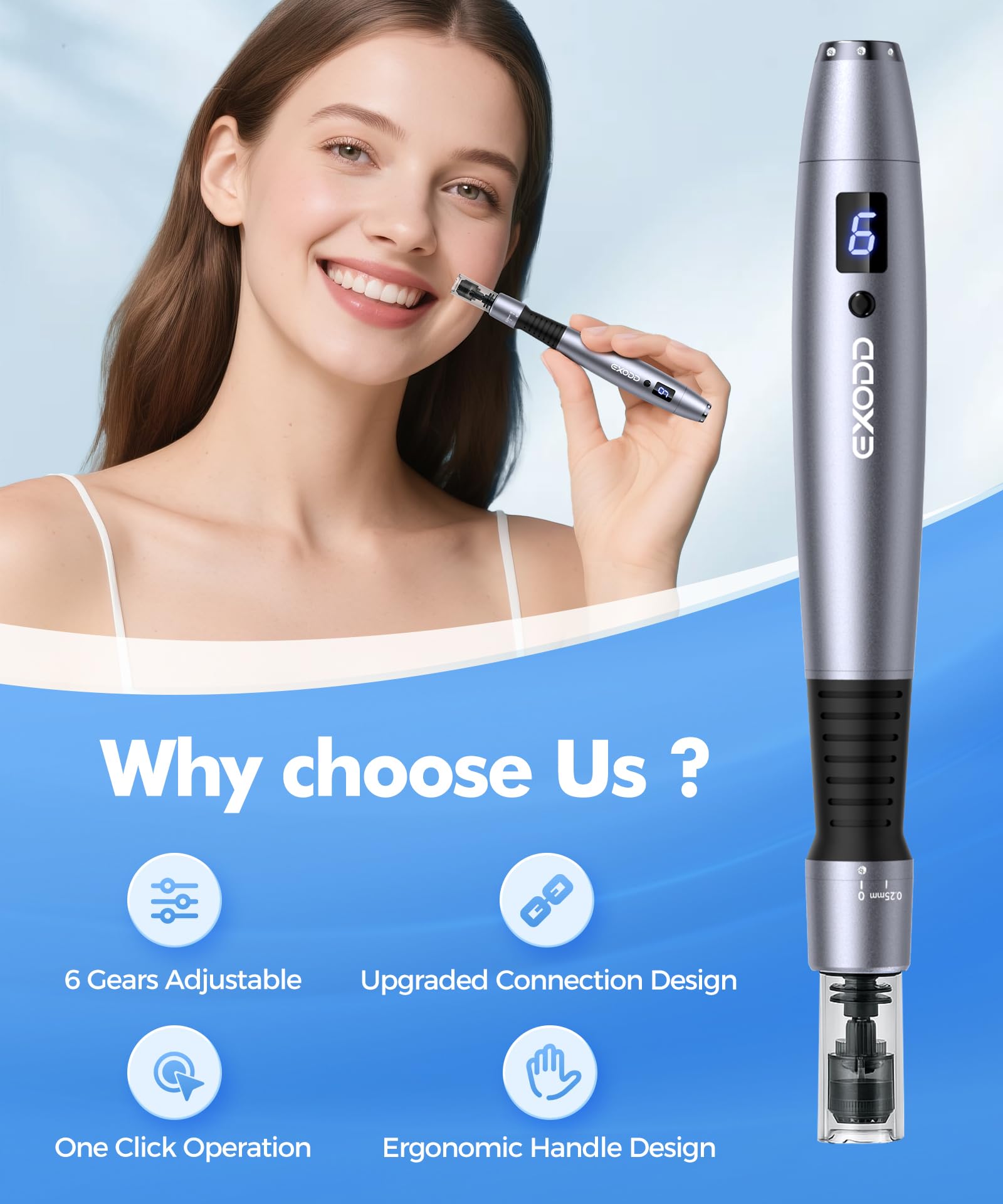 EXODD 0.25mm derma roller is ideal for home skincare routines.