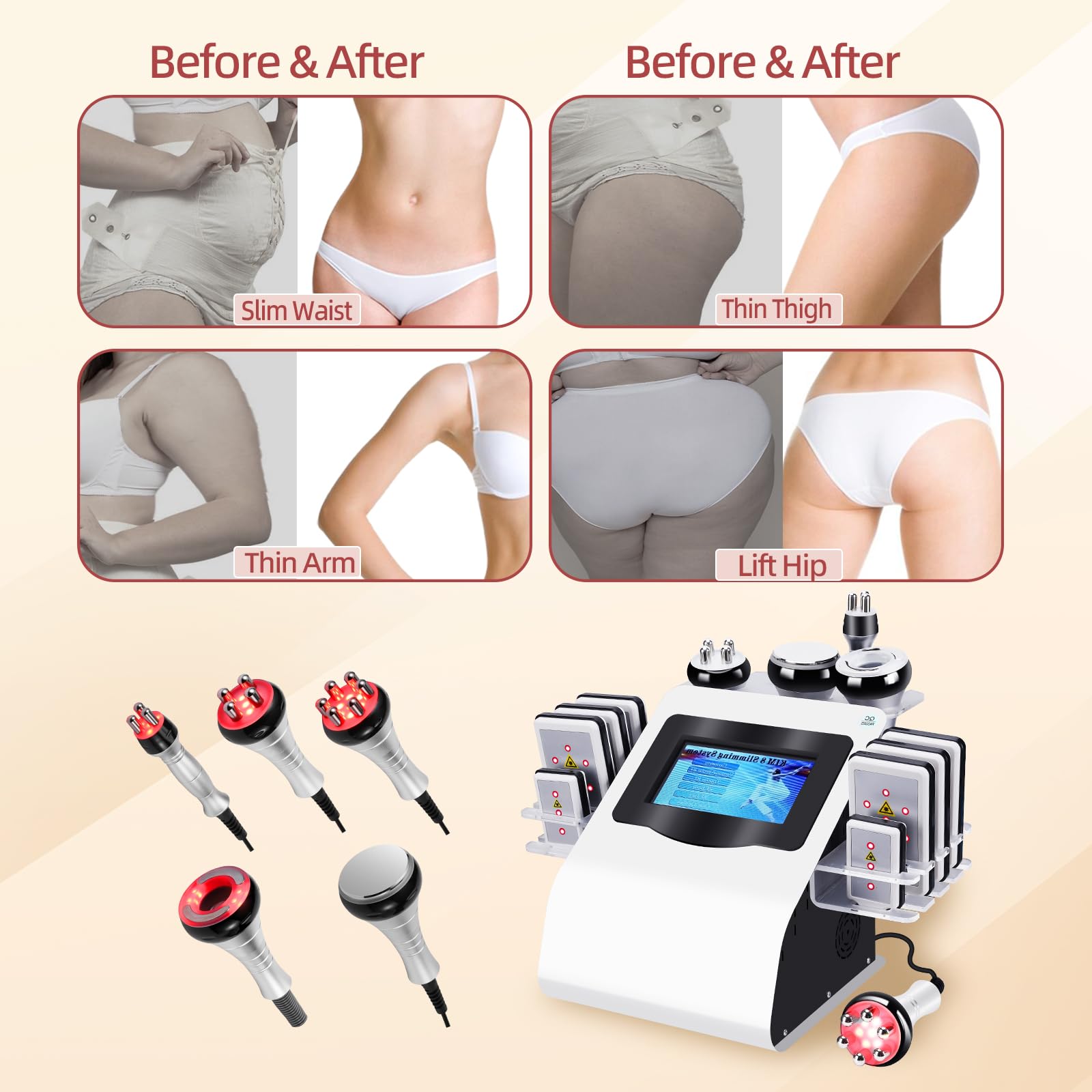 Expbom Body Machine cellulite massage heads target treated areas for home use.