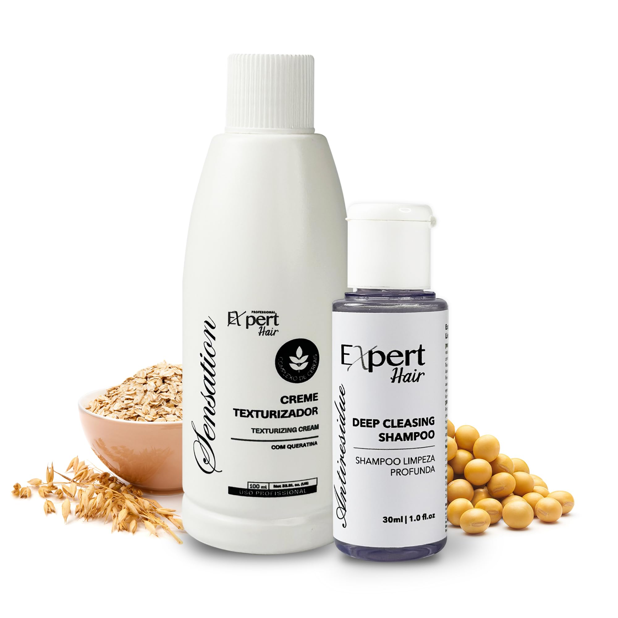 Expert Hair Sensation keratin treatment bottle shown for frizz control at home.