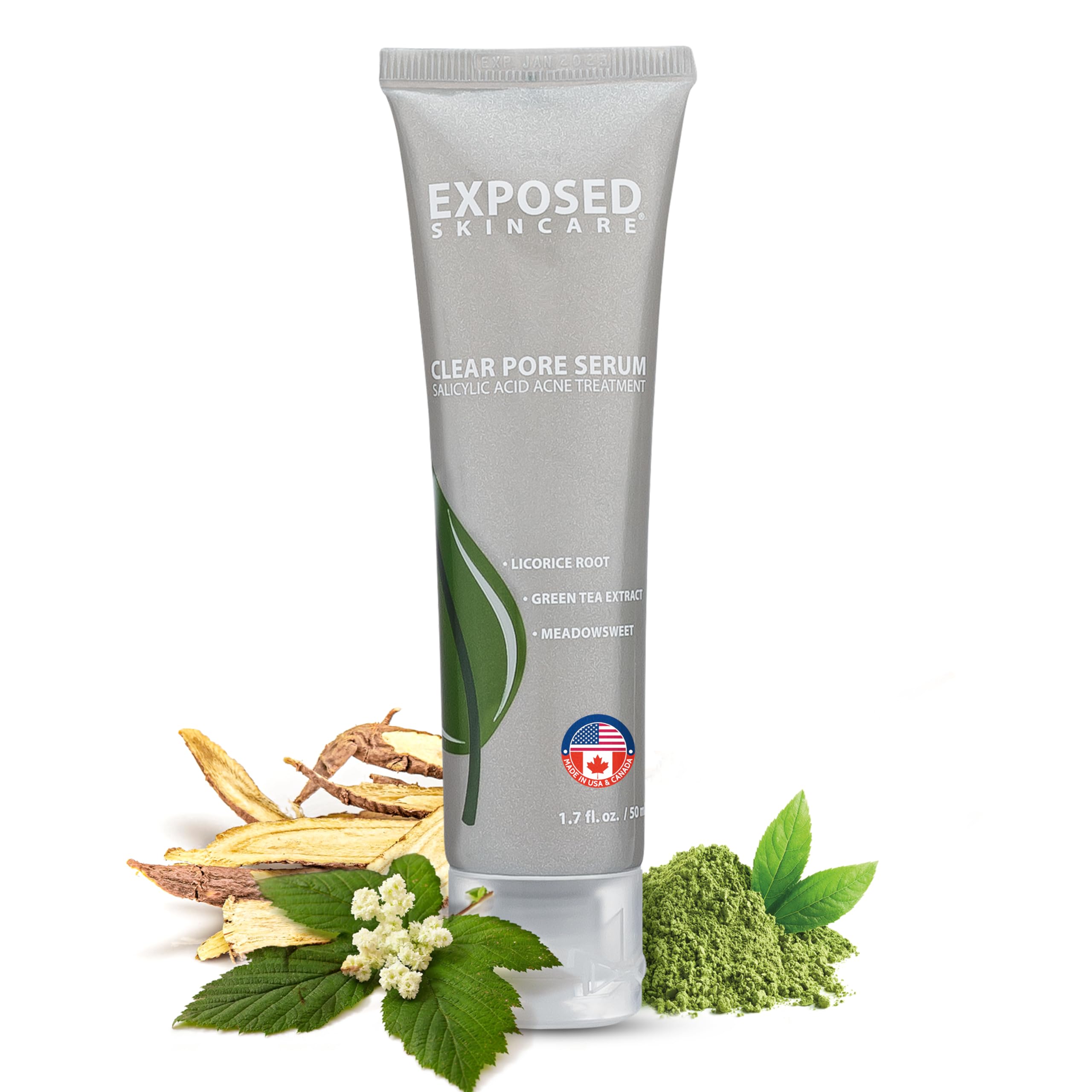 Exposed Skin Care Clear Pore Serum bottle shows a lightweight gel for clearer pores.