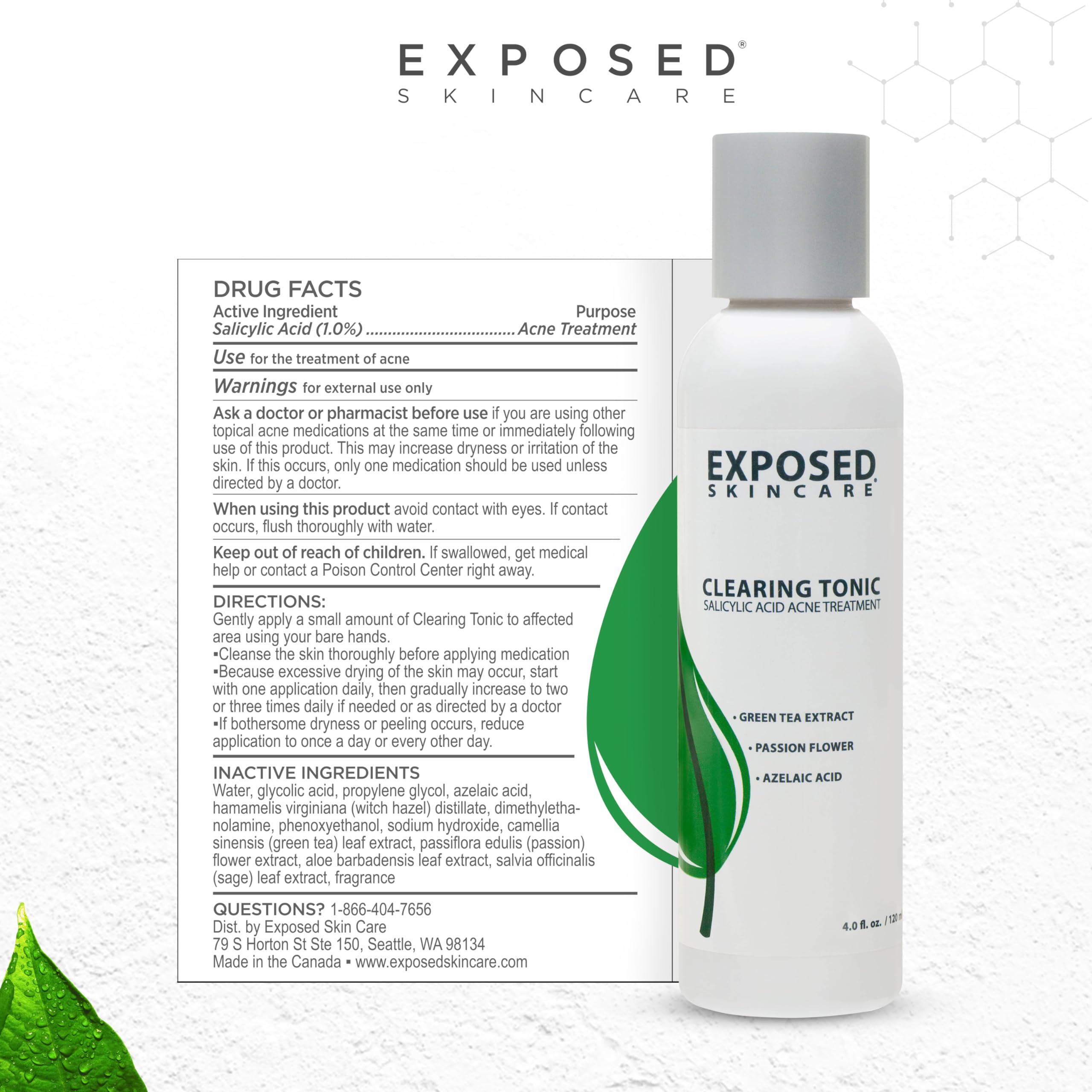 Exposed Skin Care Clearing Toner bottle highlighting 1-percent salicylic acid