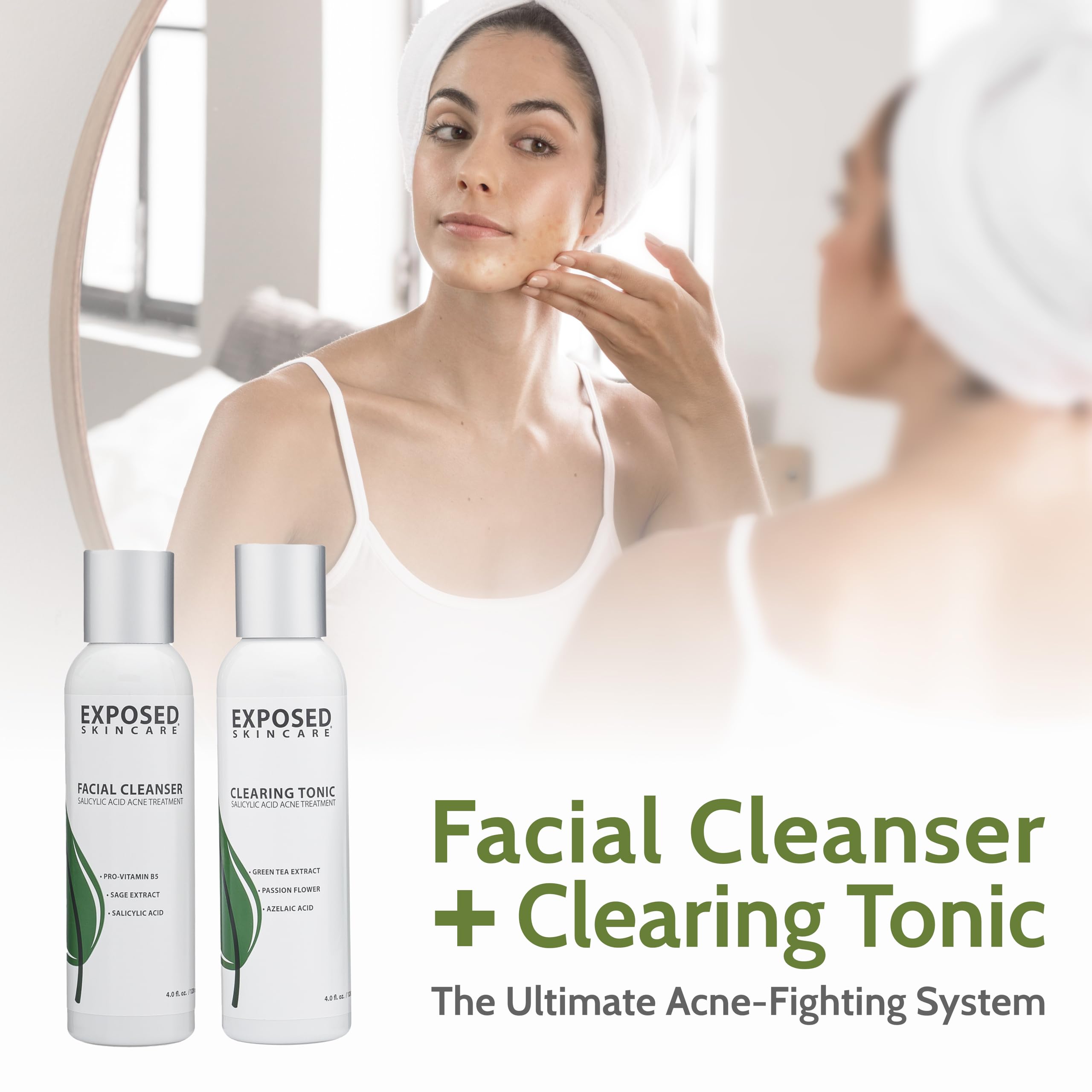 Exposed Skin Care in-use on skin demonstrates hydration and balance.