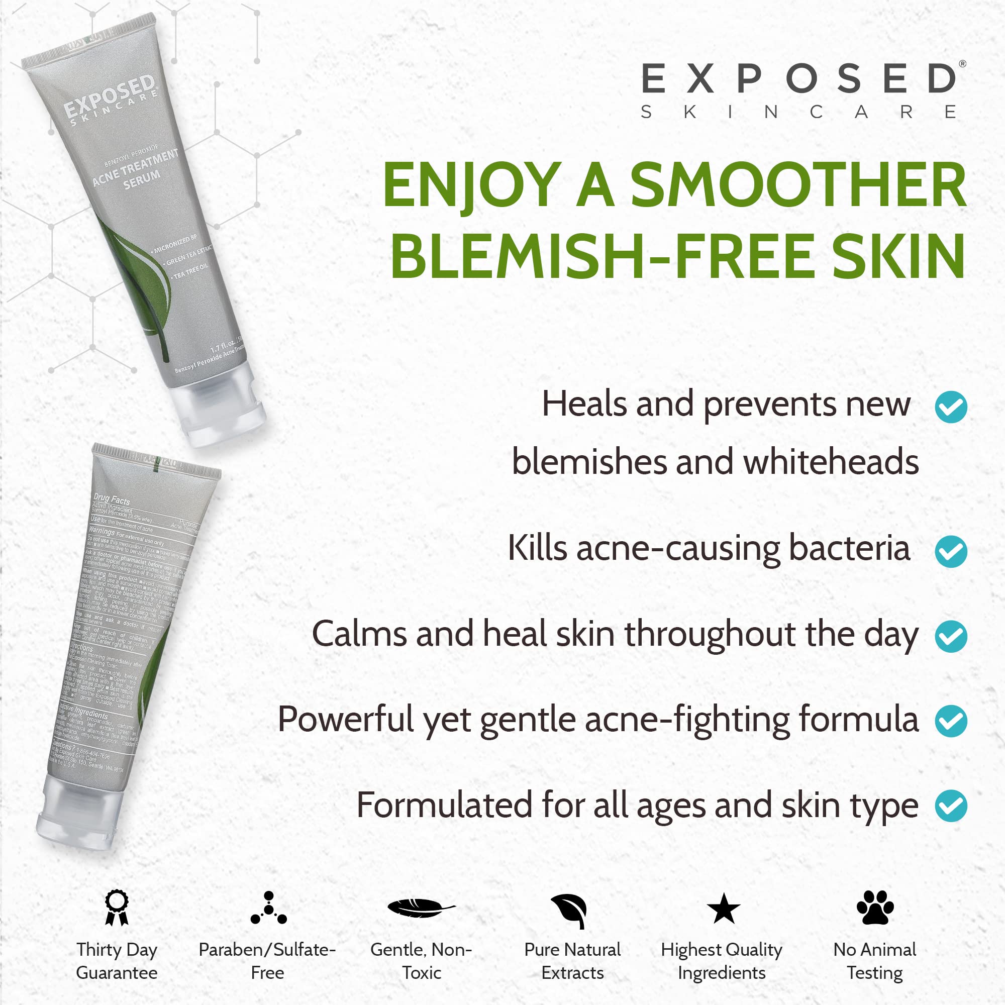 Exposed Skin Care tea tree oil and green tea blend in bottle.