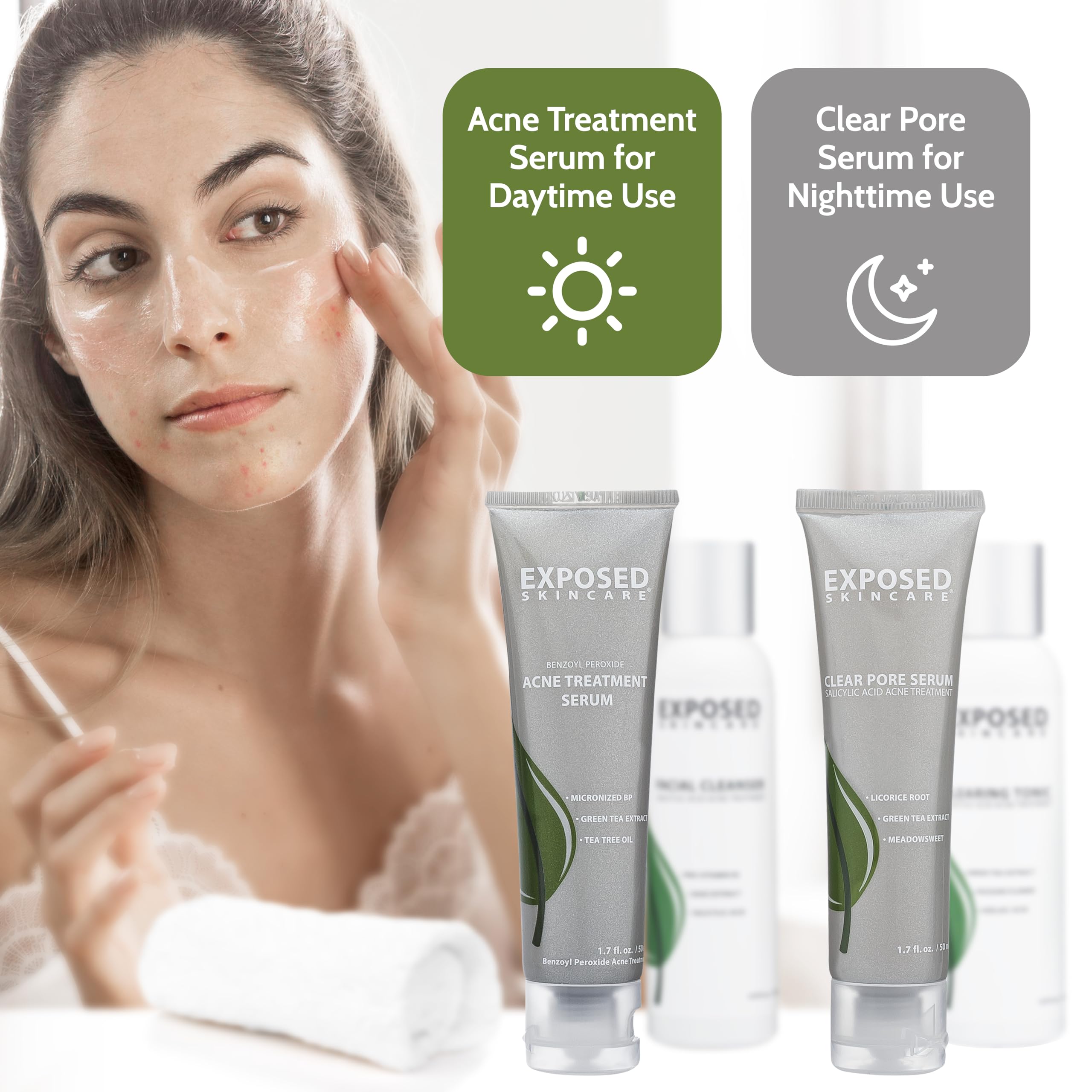 Exposed Skin Care teen and adult users applying the kit productively.