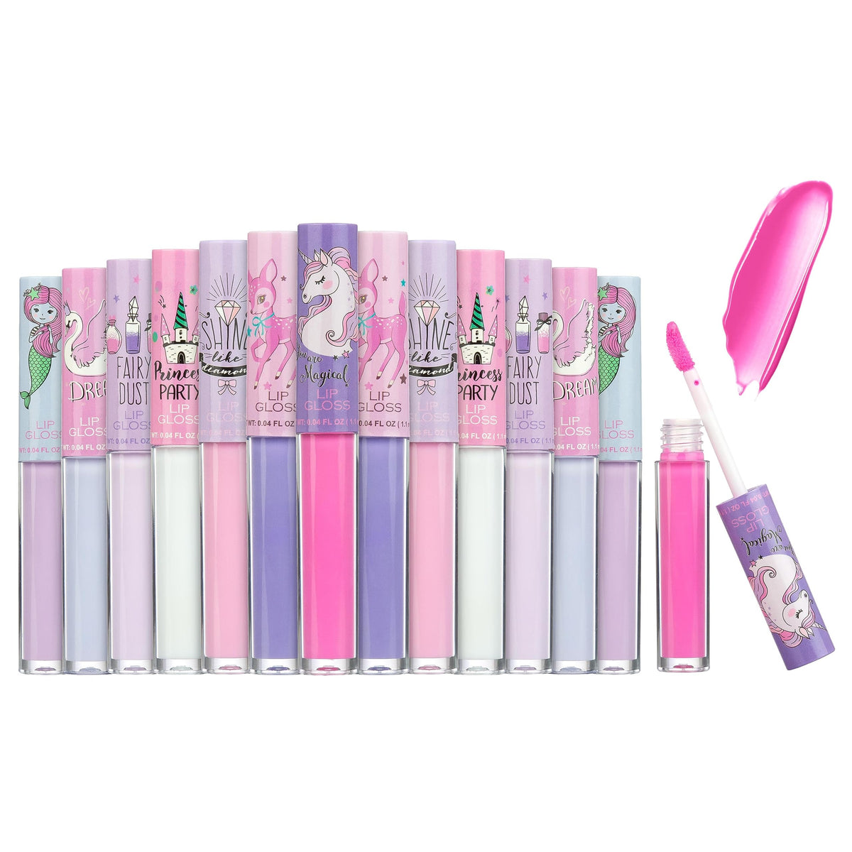 Expressions 14pc lip gloss set shows unicorn shades for playful everyday sparkle