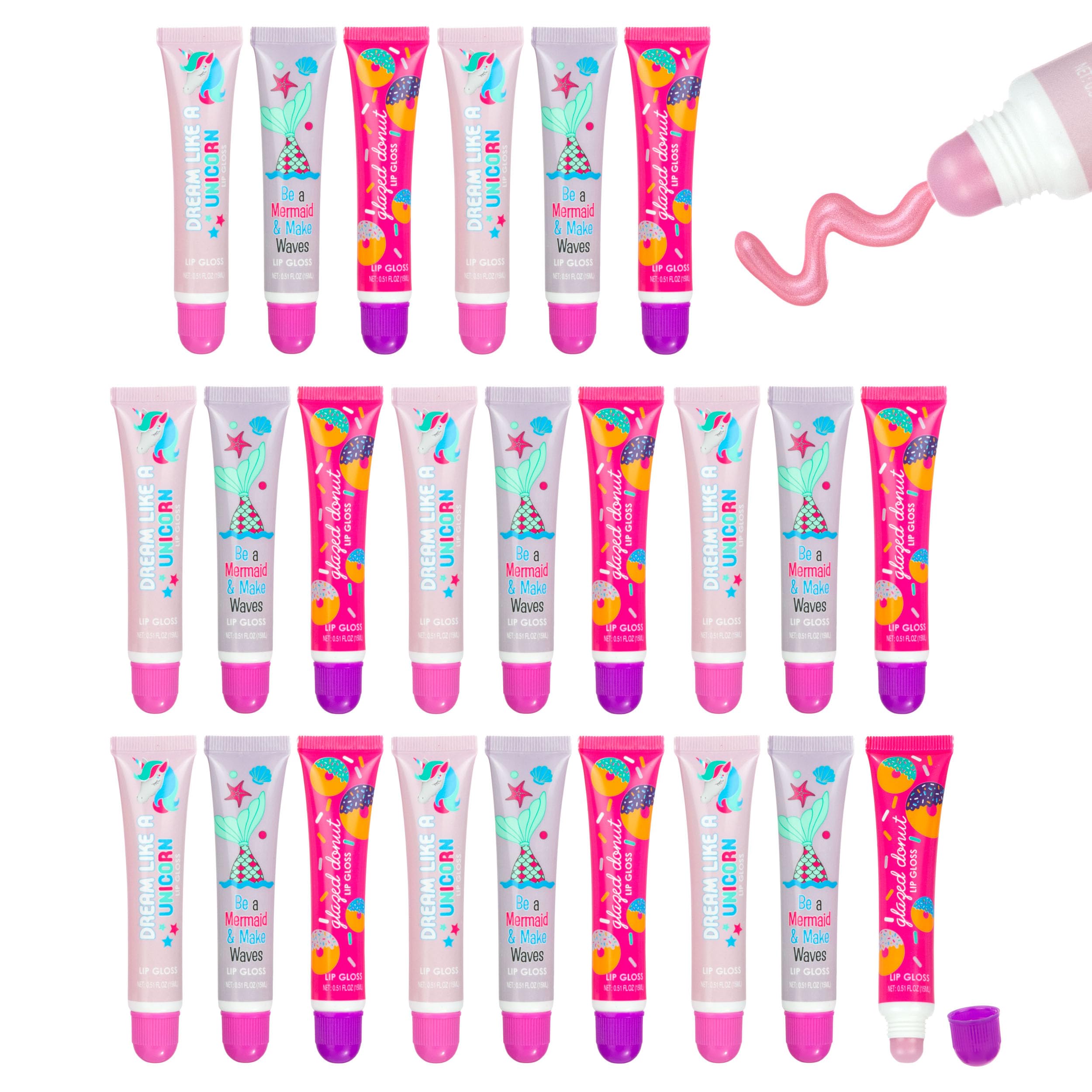 EXPRESSIONS 24pc lip gloss kit full display with unicorn flavors.