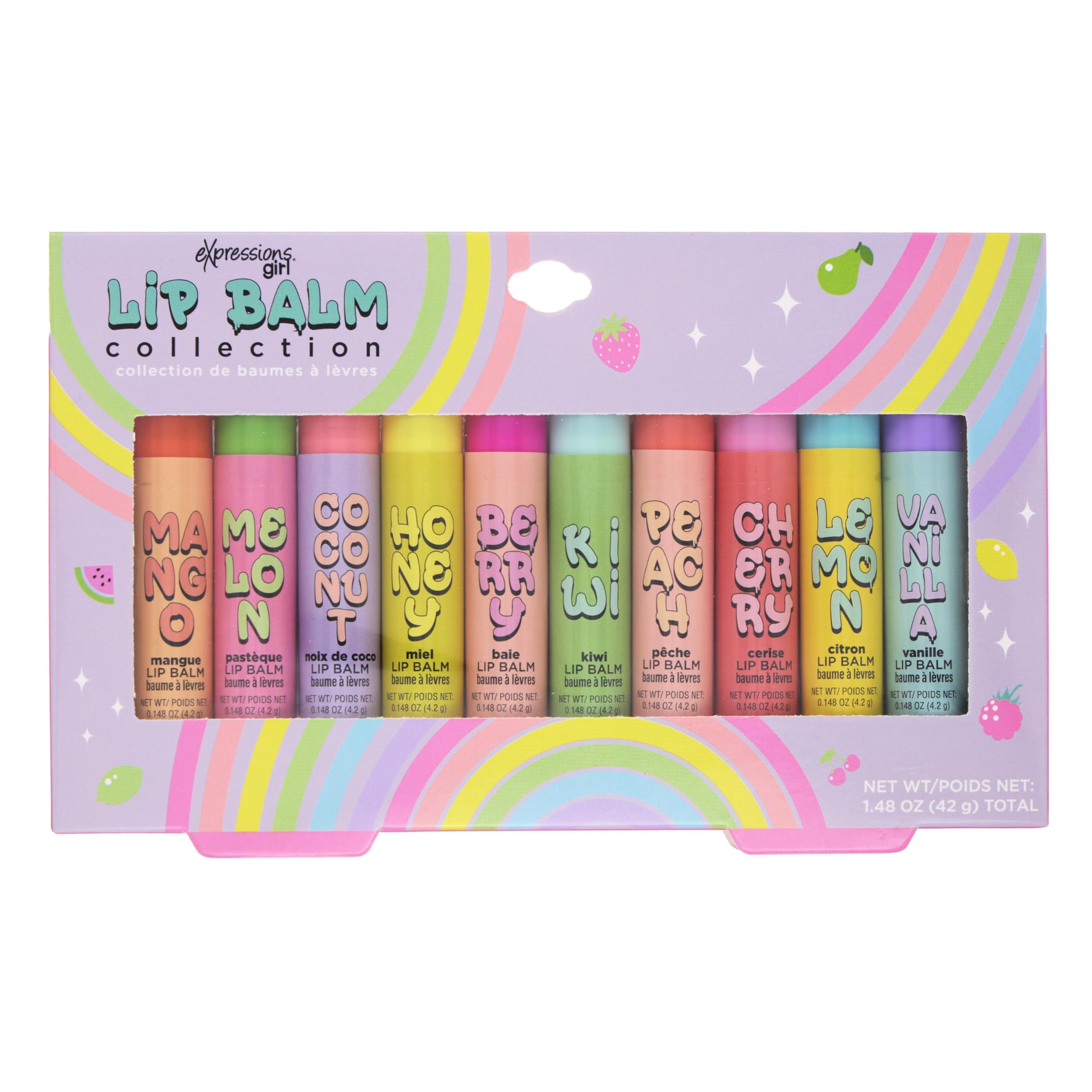 Expressions Mango lip balm tube provides refreshing moisture during busy days.