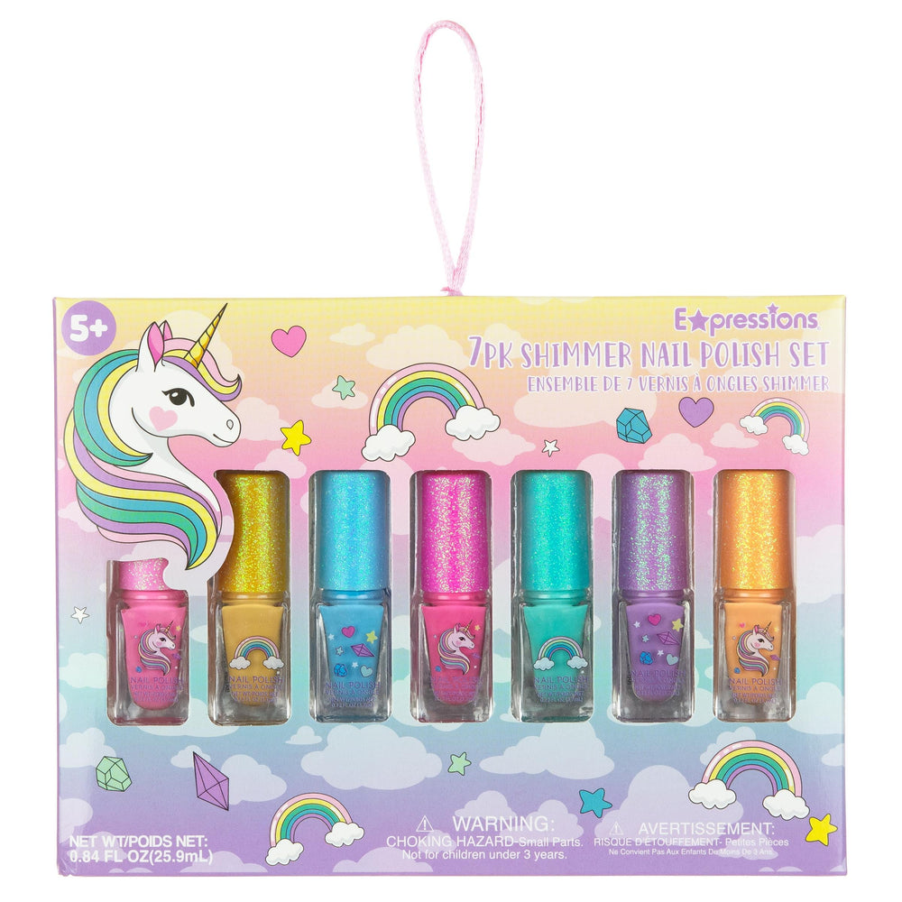 EXPRESSIONS Unicorn Shimmer Nail Polish Set packaging box, ideal gift for birthdays.