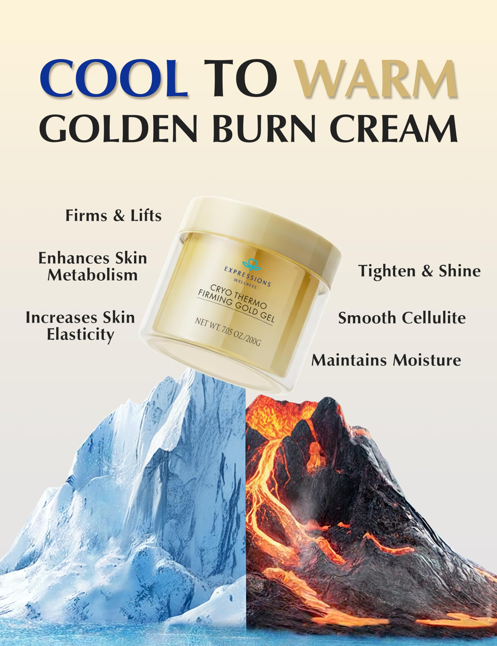 EXPRESSIONS WELLNESS Nano Gold Cellulite Care promotes microcirculation for smoother skin.
