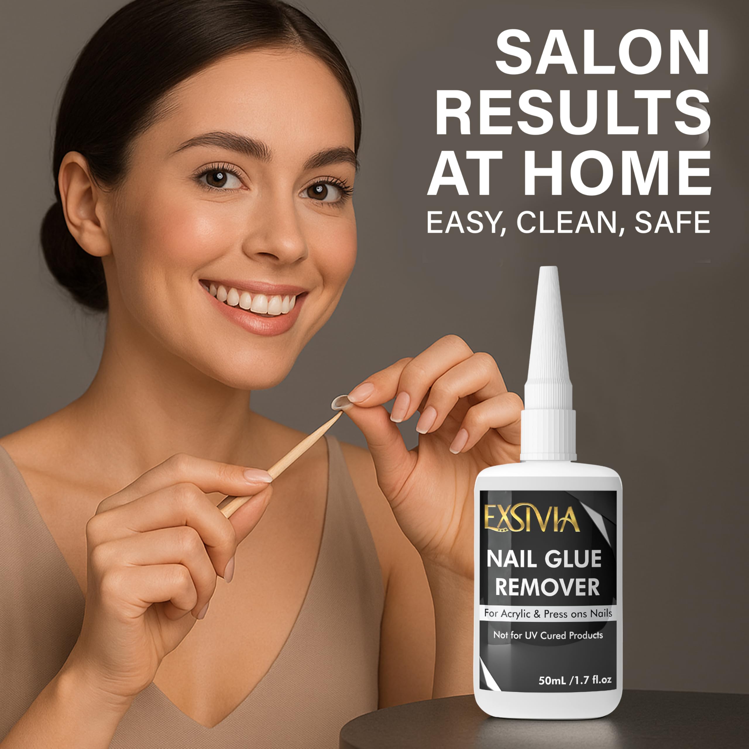 Exsivia remover used to clean adhesive residue from nails.