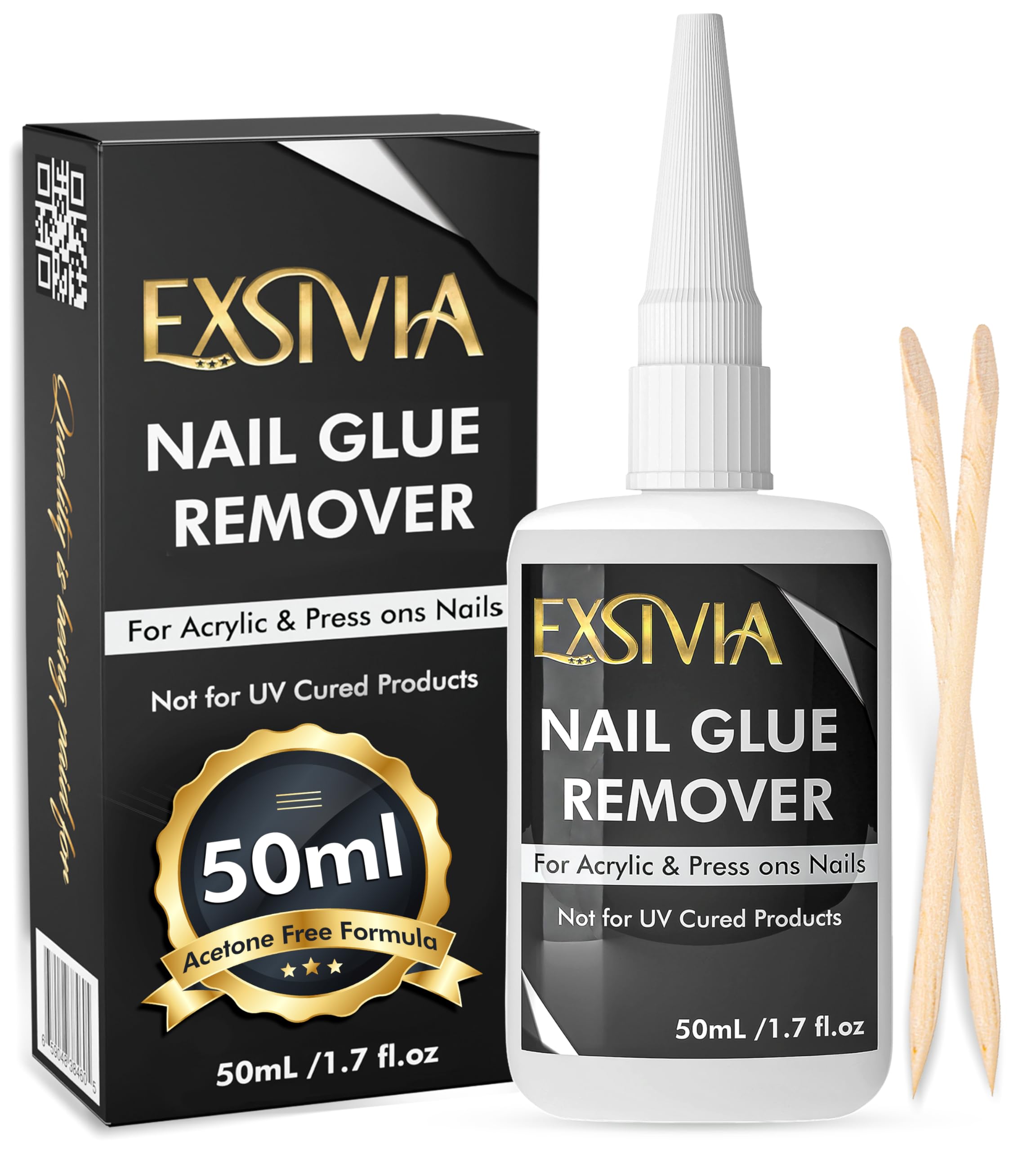 Exsivia Nail Glue Remover bottle with precision tip for targeted glue lifting.