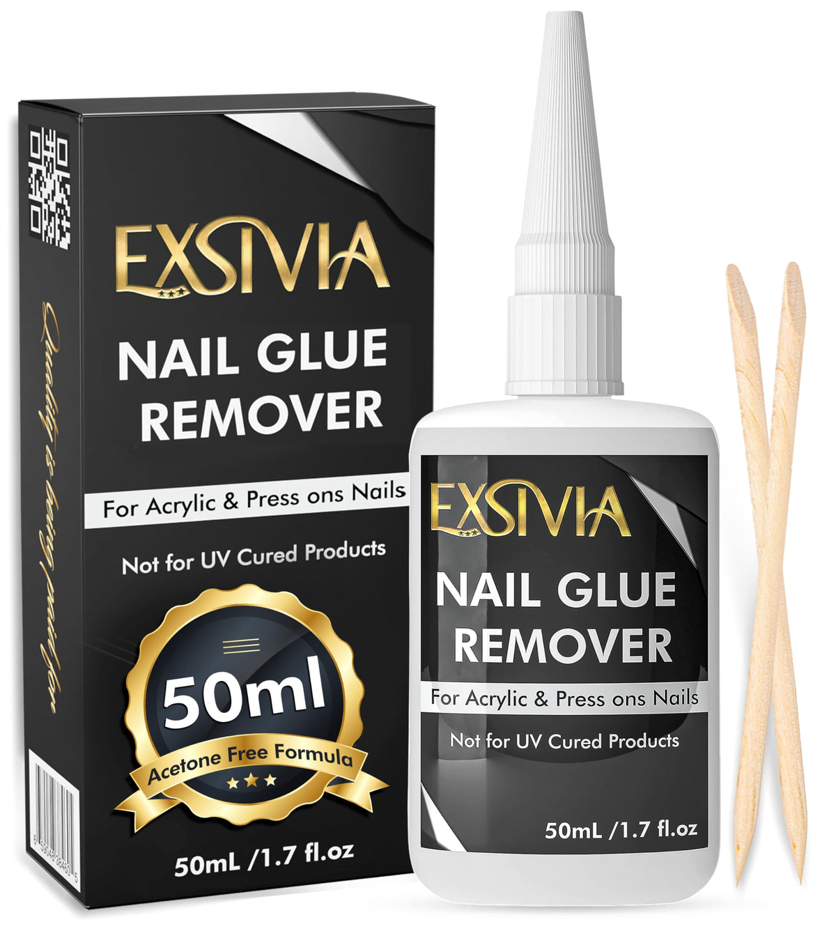 Exsivia Nail Glue Remover bottle with precision tip for targeted glue lifting.
