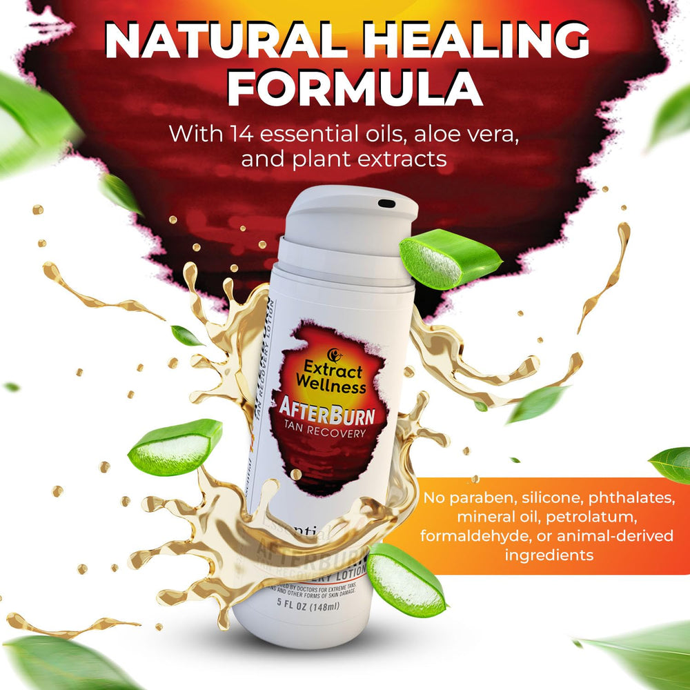 Extract Wellness AfterBurn ingredients close-up highlighting aloe vera and essential oils