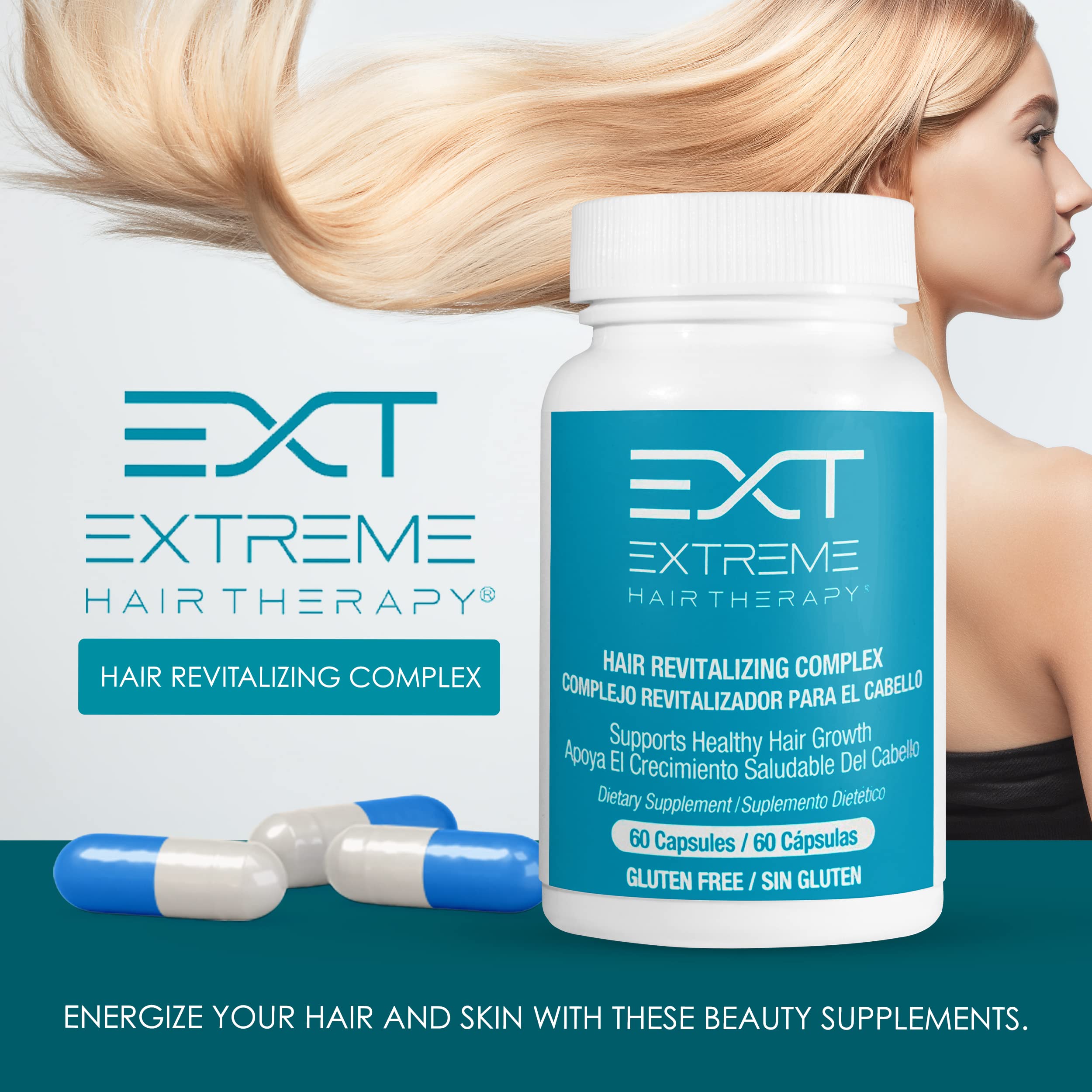 EXTREME HAIR THERAPY biotin capsules close-up, potential for stronger nails.