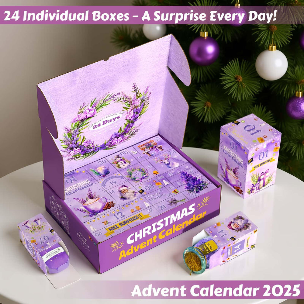Exun Advent Calendar 2025 day boxes opened reveal lavender bath and body treasures for daily pampering.