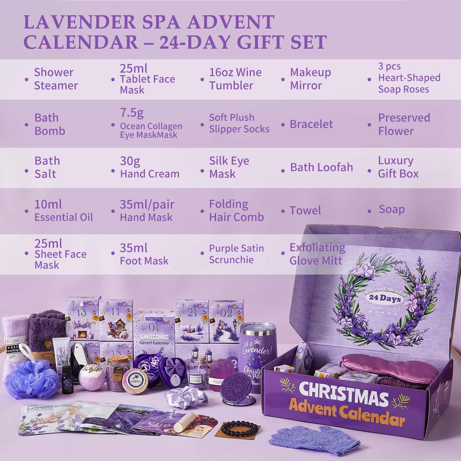 Exun Advent Calendar 2025 lavender candle close-up highlights calming aroma and elegant design.