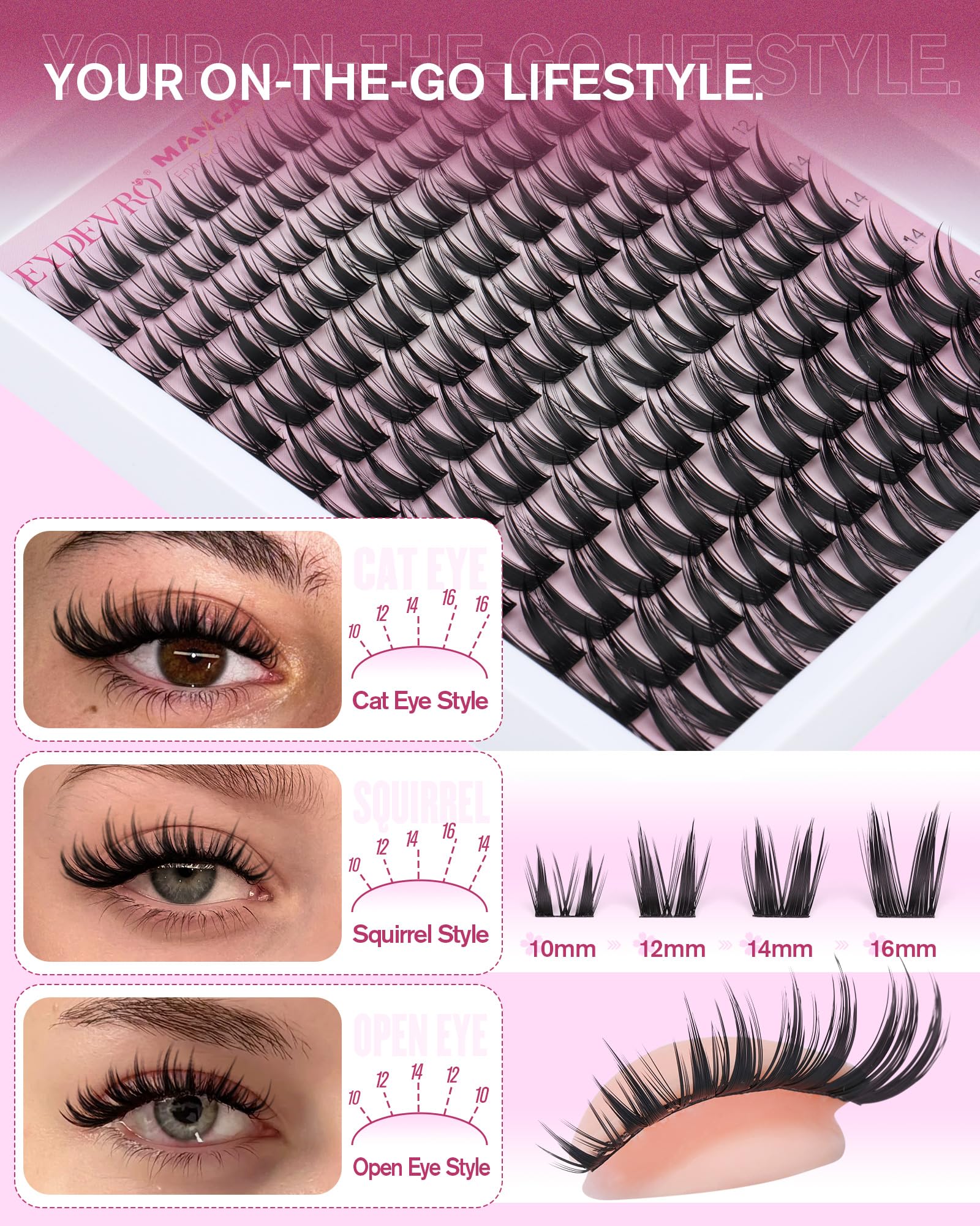 EYDEVRO 10–16 mm C Curl lashes suit versatile styling.