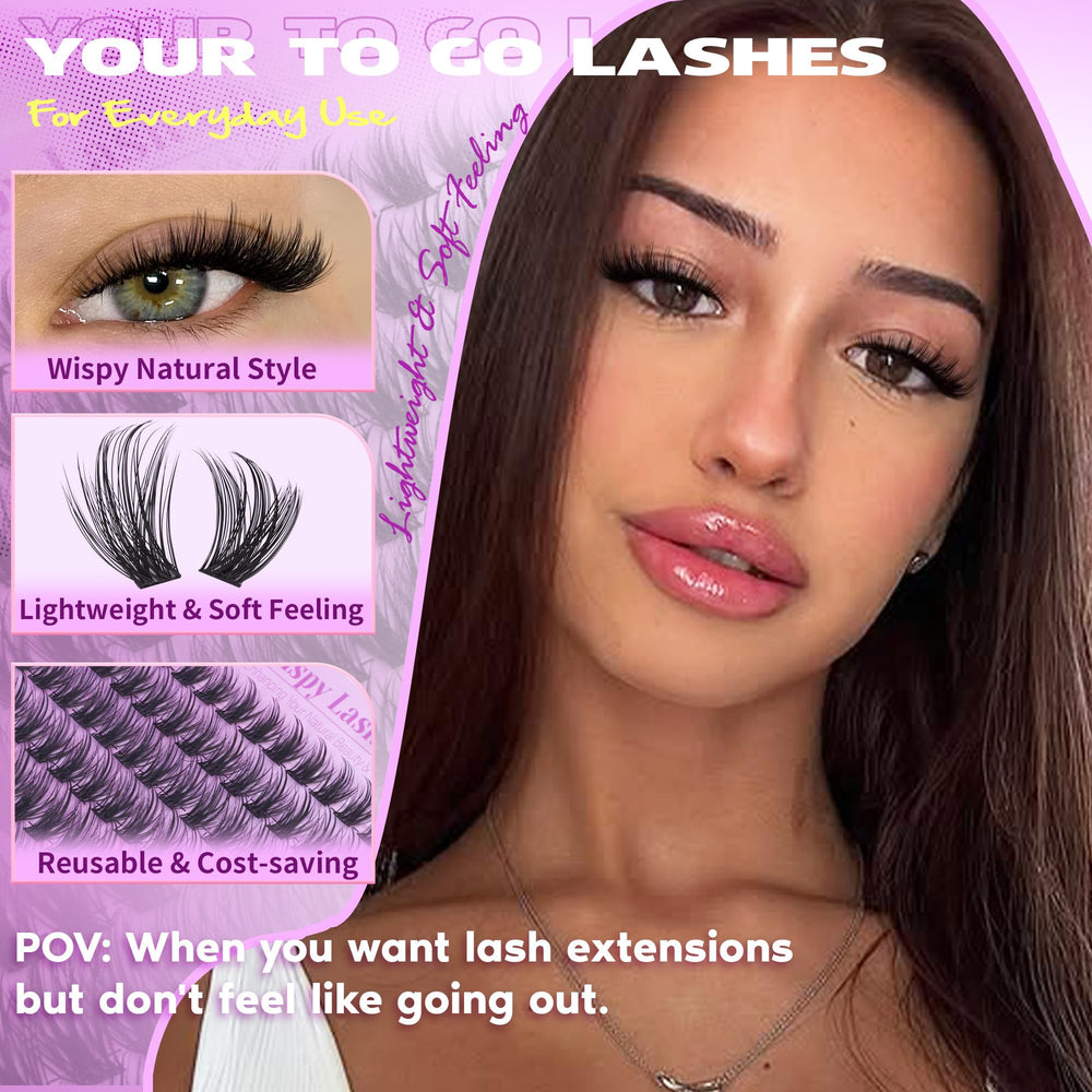 EYDEVRO 192 Pcs cluster lash extensions close-up showing varied lengths for depth