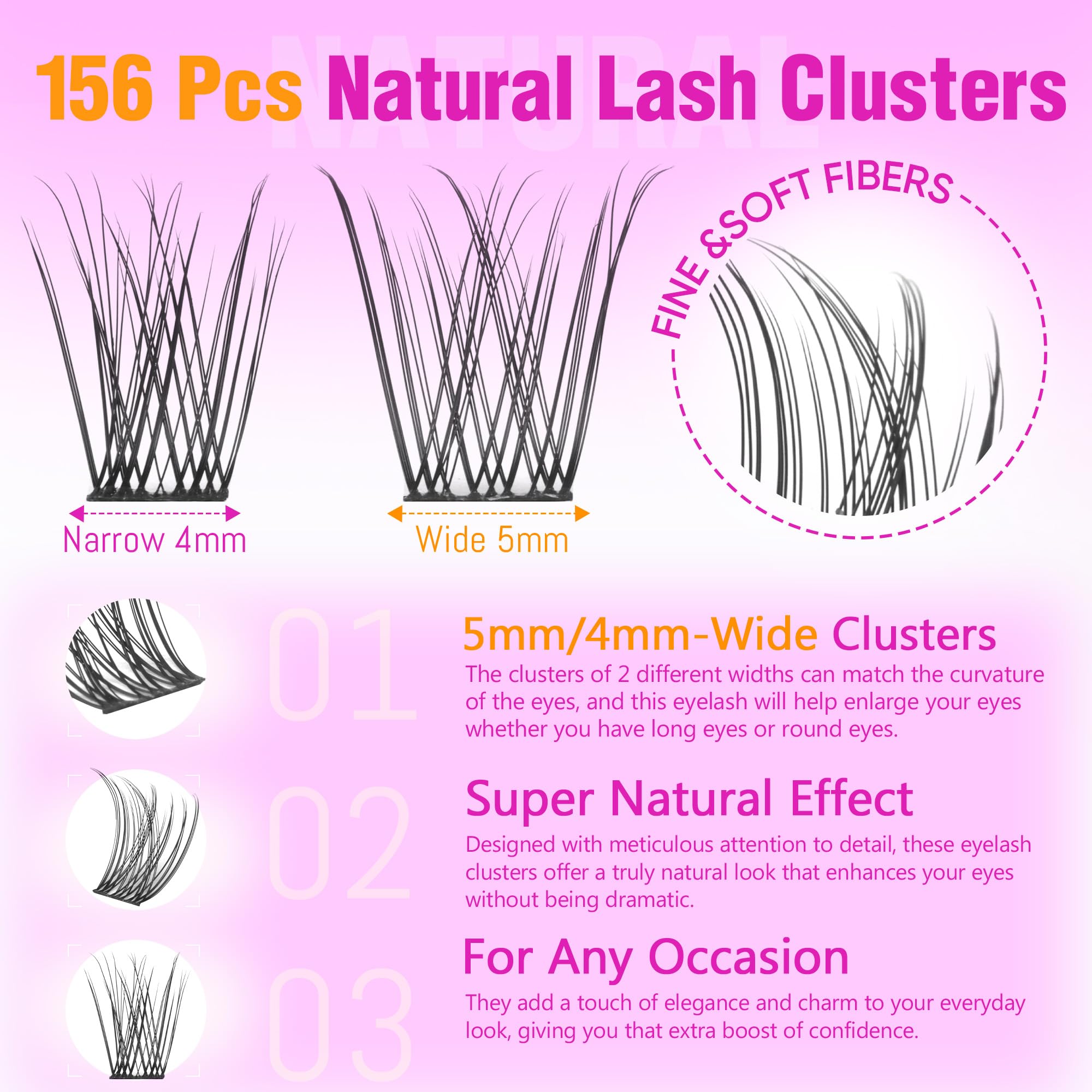 EYDEVRO 5mm and 4mm wide lash clusters close-up blending with real lashes