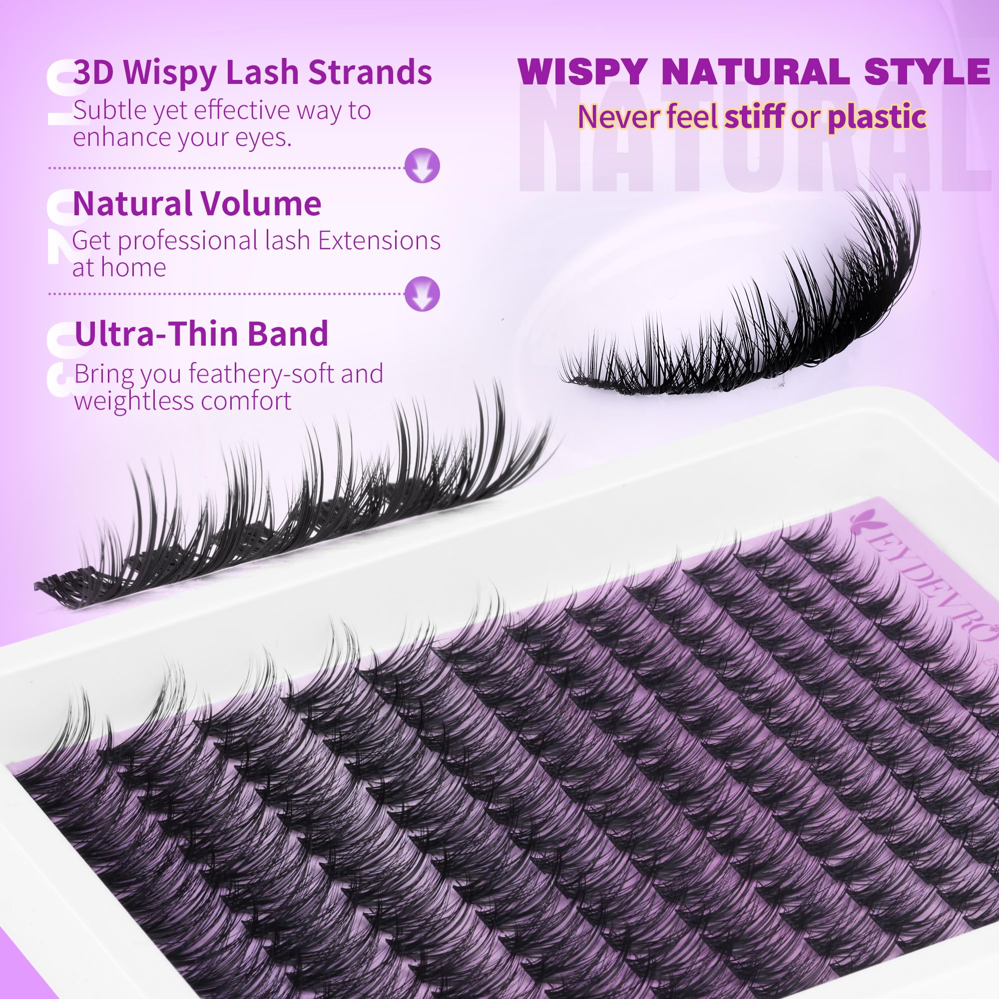 EYDEVRO Lightweight natural fibers cluster lashes offer all-day comfort