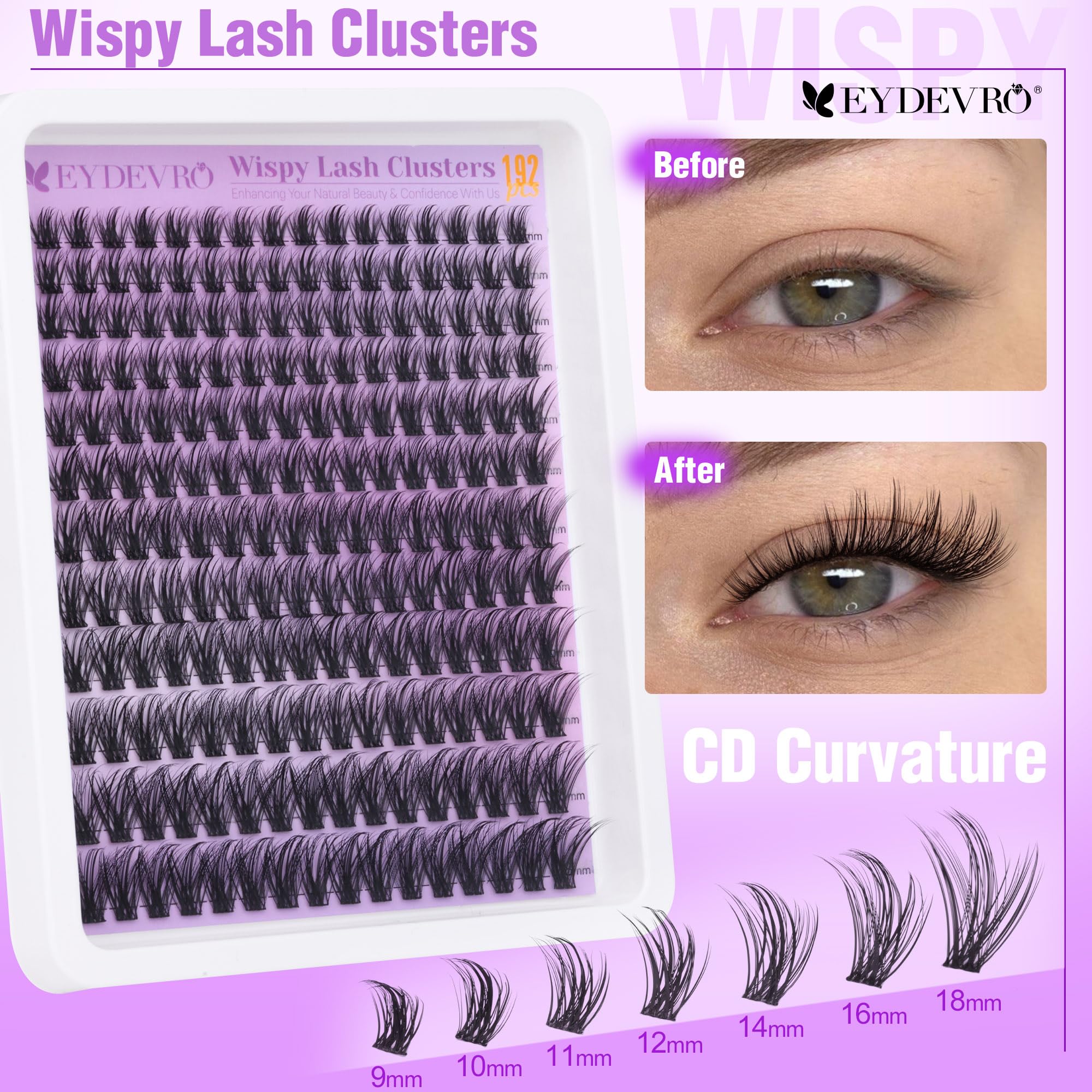 EYDEVRO Manga-style cluster lashes create a natural, fluttery look.