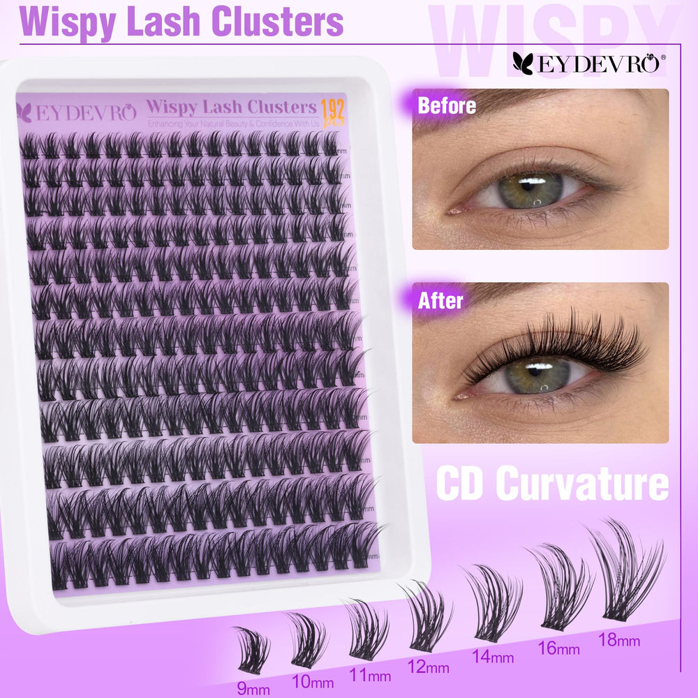 EYDEVRO Manga-style cluster lashes create a natural, fluttery look.